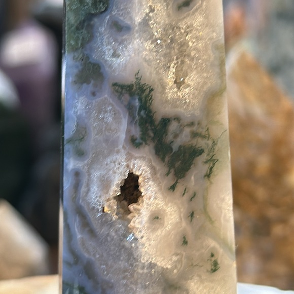 Moss Agate Crystal Point With Druzy! - Picture 10 of 11